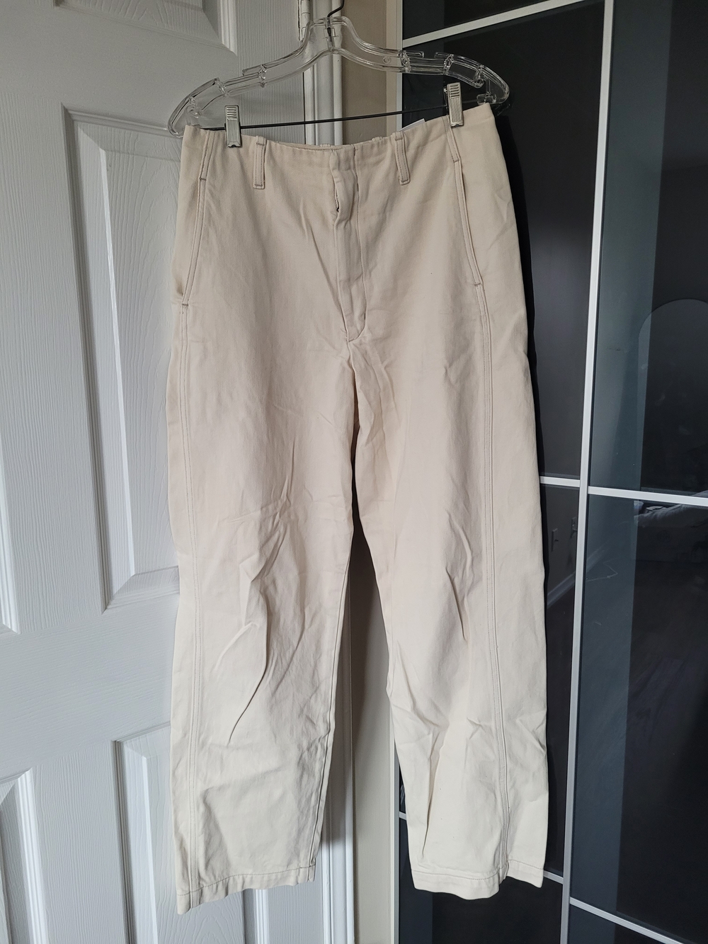 Uniqlo Cream Denim Pants With Contrast Stitching